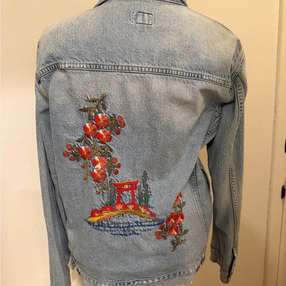 Embroidered Denim Jacket with Floral Design